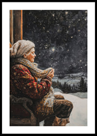 A winter poster featuring an elderly woman enjoying a still, starry night.-0