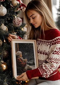 A winter poster featuring an elderly woman enjoying a still, starry night.-8