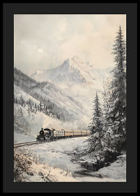 A winter poster featuring a steam train traveling through a snow-covered mountain valley.-4