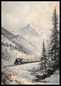 A winter poster featuring a steam train traveling through a snow-covered mountain valley.-6