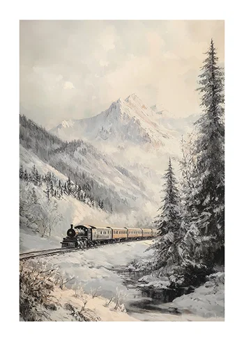 Poster Mountain Train Winter Adventure