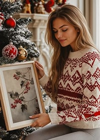 A winter poster with sprigs of red berries and green leaves against a misty background.-8