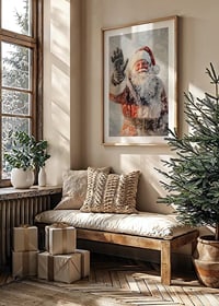 A Christmas poster with a smiling Santa waving and spreading festive cheer.-8