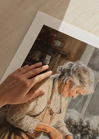 A Christmas poster with a grandmother baking in a cozy, Christmas-decorated kitchen.-9