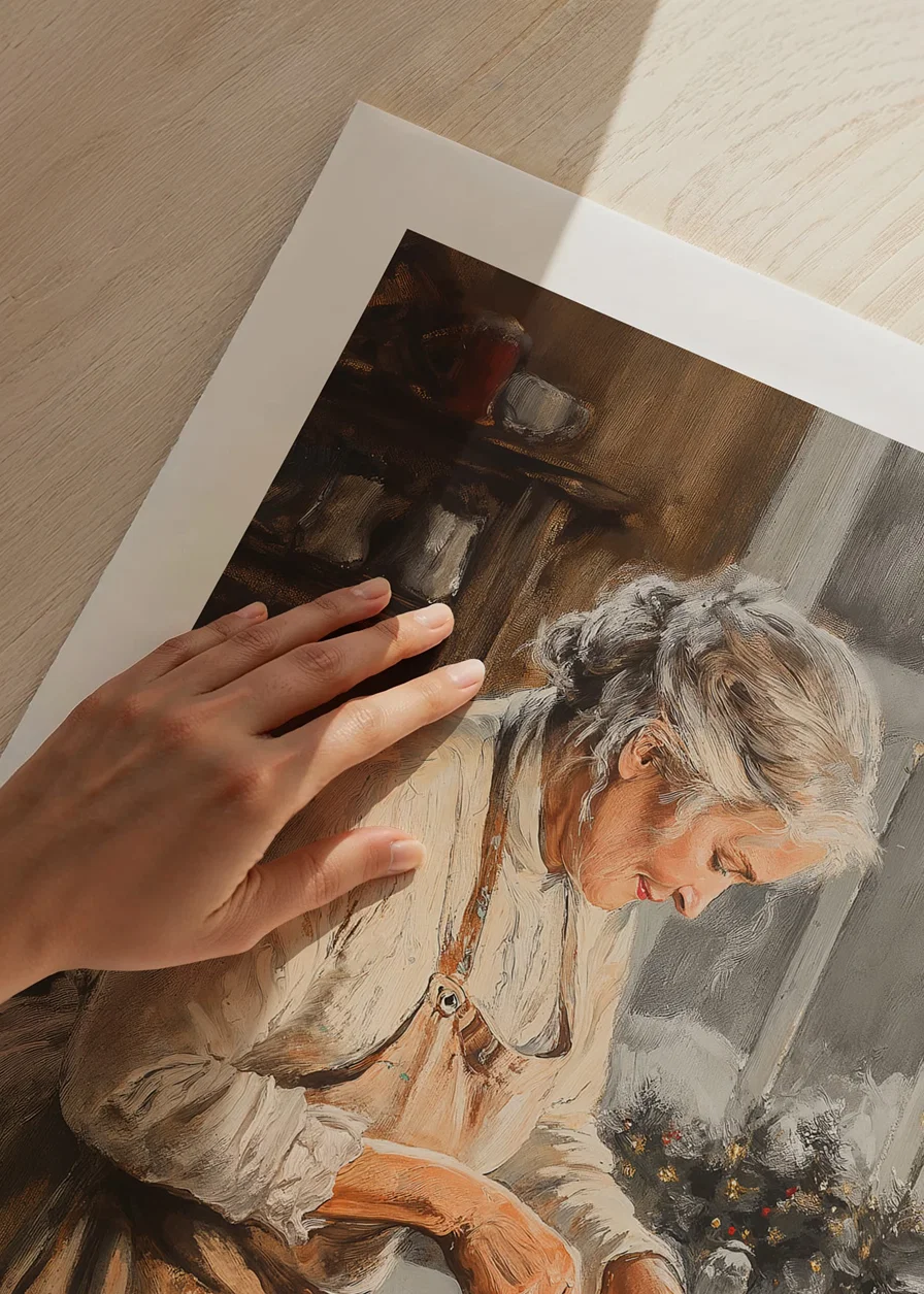 A Christmas poster with a grandmother baking in a cozy, Christmas-decorated kitchen.-12