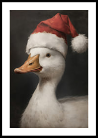 A Christmas poster featuring a duck wearing a Santa hat that exudes festive charm.-2