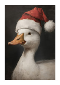 A Christmas poster featuring a duck wearing a Santa hat that exudes festive charm.-3