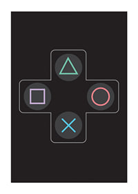 A poster with iconic game buttons in bright colors against a black background -3