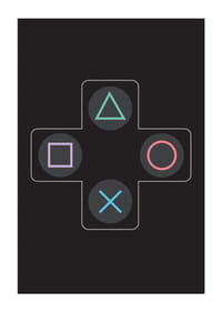 Ein Poster mit ikonischen Spieltasten in leuchtenden Farben vor schwarzem Hintergrund -3