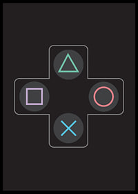 A poster with iconic game buttons in bright colors against a black background -6
