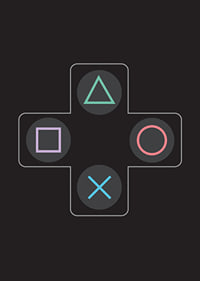 A poster with iconic game buttons in bright colors against a black background -7