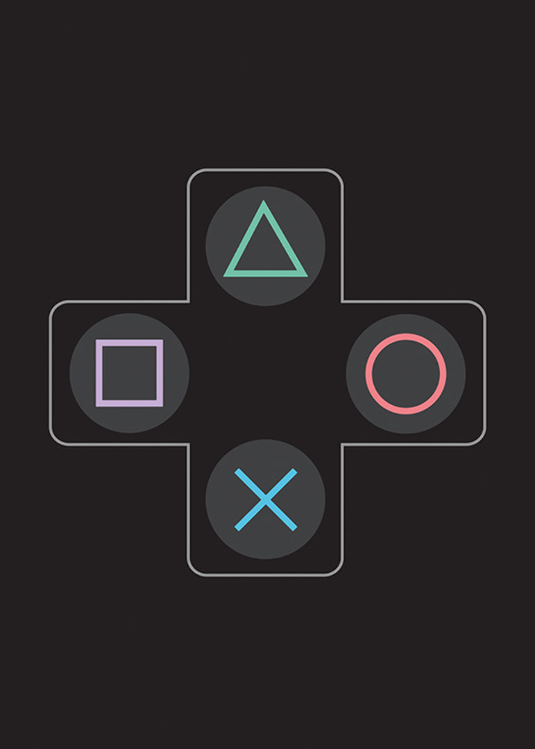 A poster with iconic game buttons in bright colors against a black background -12