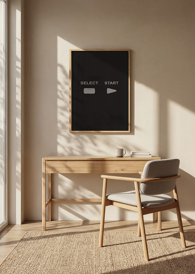 Ein Poster mit den Schaltflächen „Auswählen“ und „Start“. -12