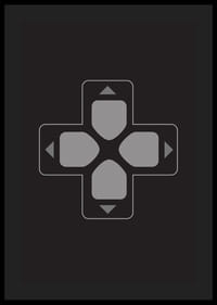 Une affiche avec un bouton directionnel classique sur fond noir-0