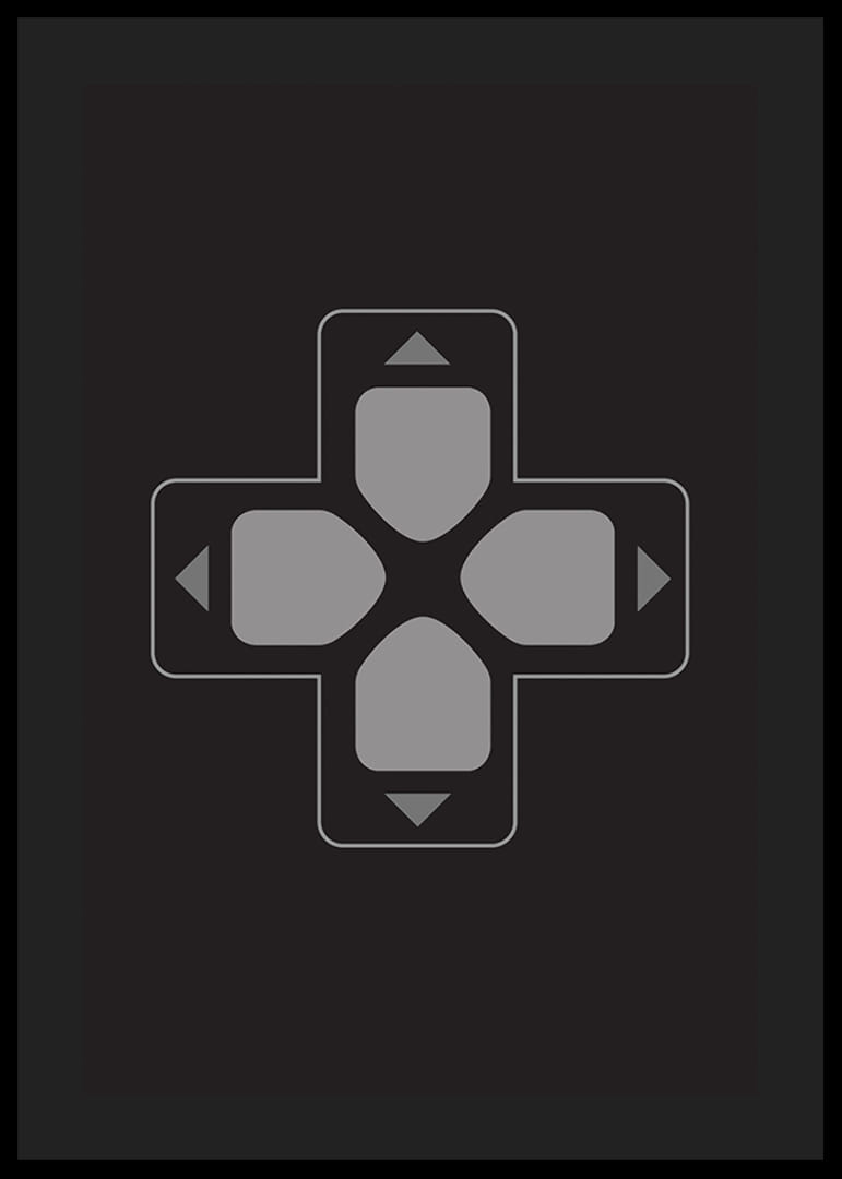 Une affiche avec un bouton directionnel classique sur fond noir-12