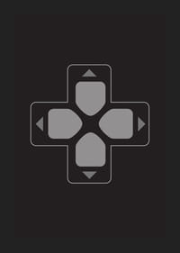 Une affiche avec un bouton directionnel classique sur fond noir-1