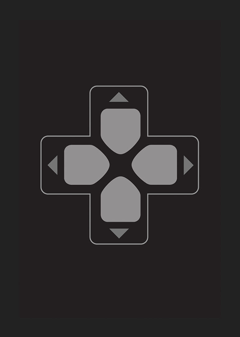 Une affiche avec un bouton directionnel classique sur fond noir-12