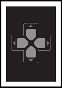 Une affiche avec un bouton directionnel classique sur fond noir-2