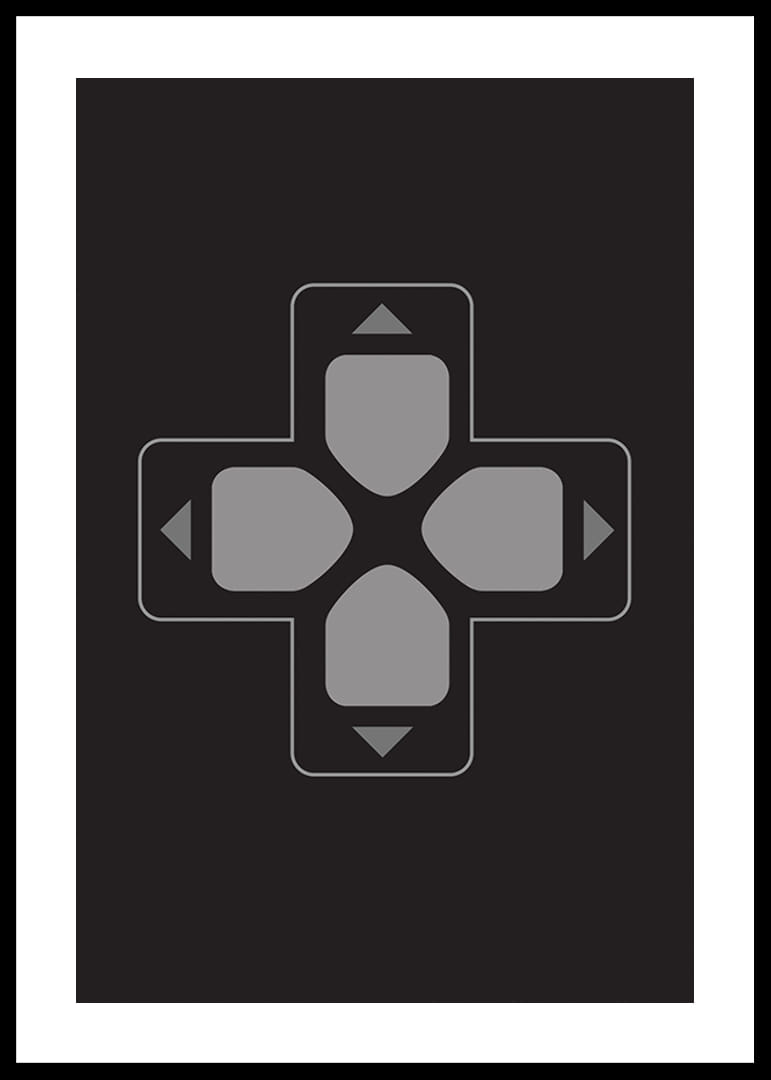 Une affiche avec un bouton directionnel classique sur fond noir-12