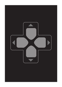 Une affiche avec un bouton directionnel classique sur fond noir-3