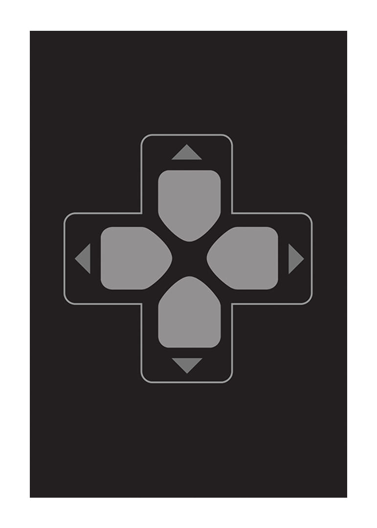 Une affiche avec un bouton directionnel classique sur fond noir-12