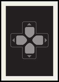 Une affiche avec un bouton directionnel classique sur fond noir-4