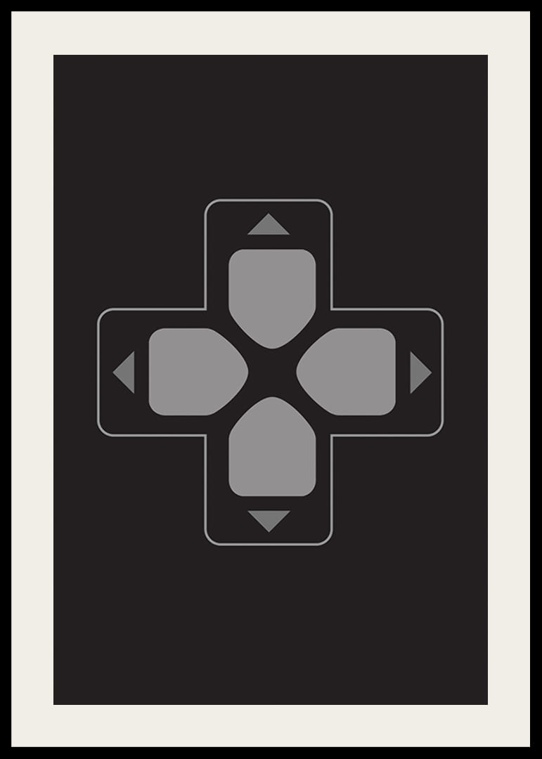 Une affiche avec un bouton directionnel classique sur fond noir-12