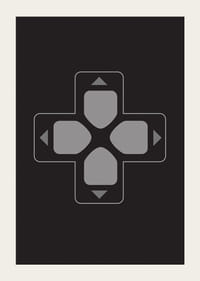 Une affiche avec un bouton directionnel classique sur fond noir-5