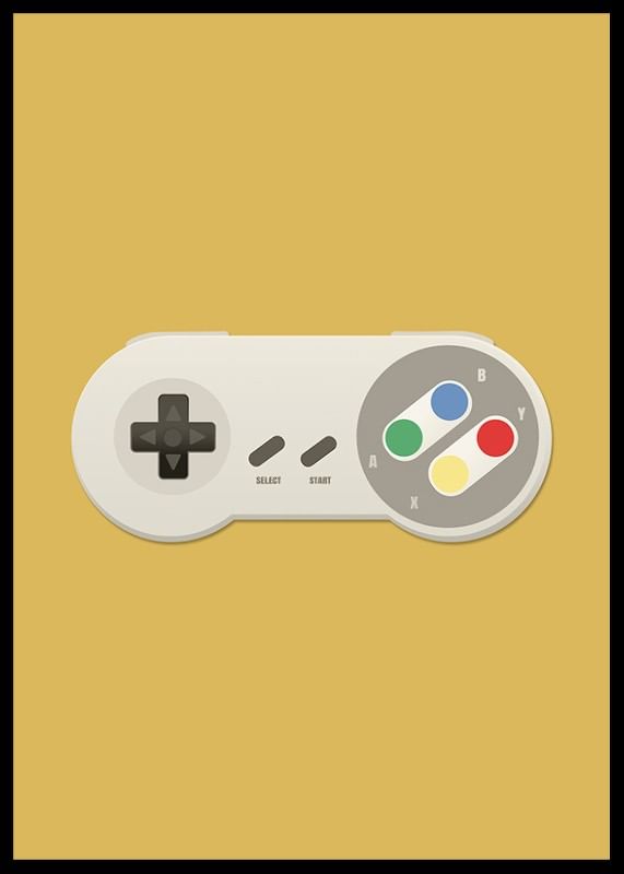 Un poster cu un controler de joc clasic pe un fundal galben-12