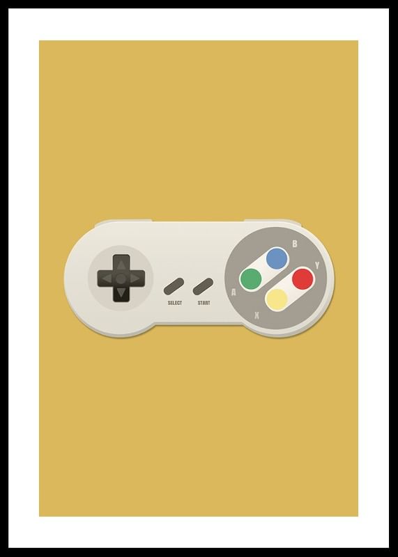 Un poster cu un controler de joc clasic pe un fundal galben-12