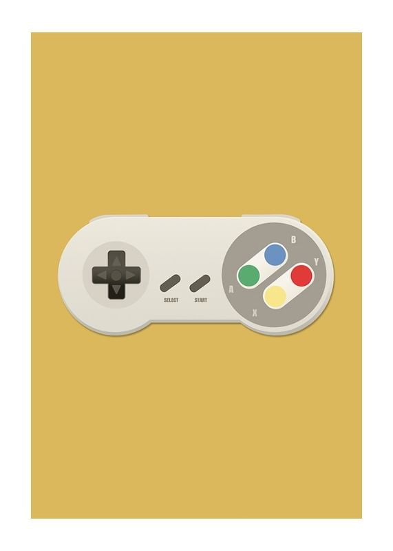Un poster cu un controler de joc clasic pe un fundal galben-12