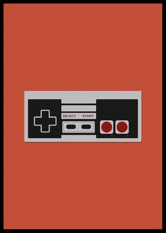 Un poster cu un controler de joc retro clasic pe un fundal roșu-12
