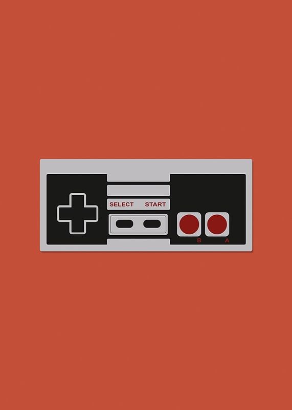 Un poster cu un controler de joc retro clasic pe un fundal roșu-12