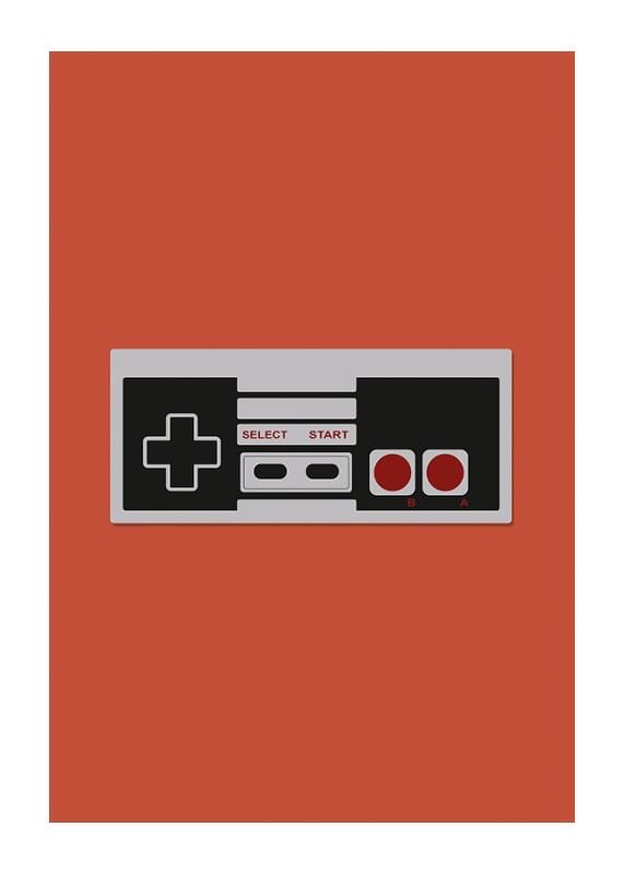 Un poster cu un controler de joc retro clasic pe un fundal roșu-12