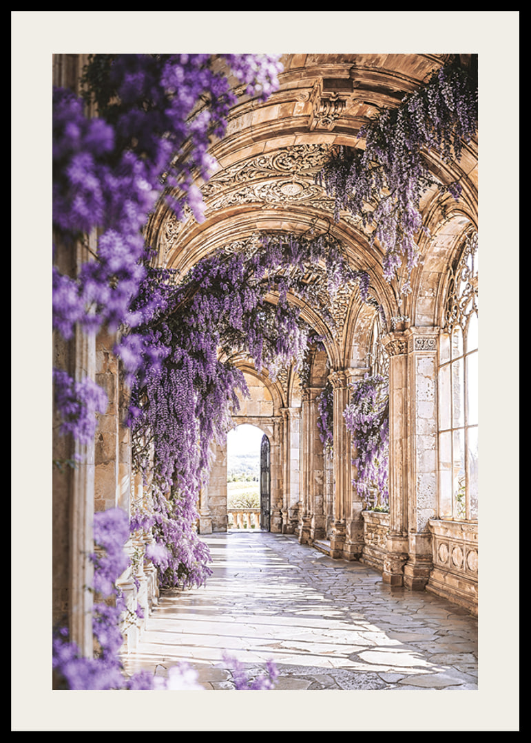 Poster com corredor coberto de flores roxas-12