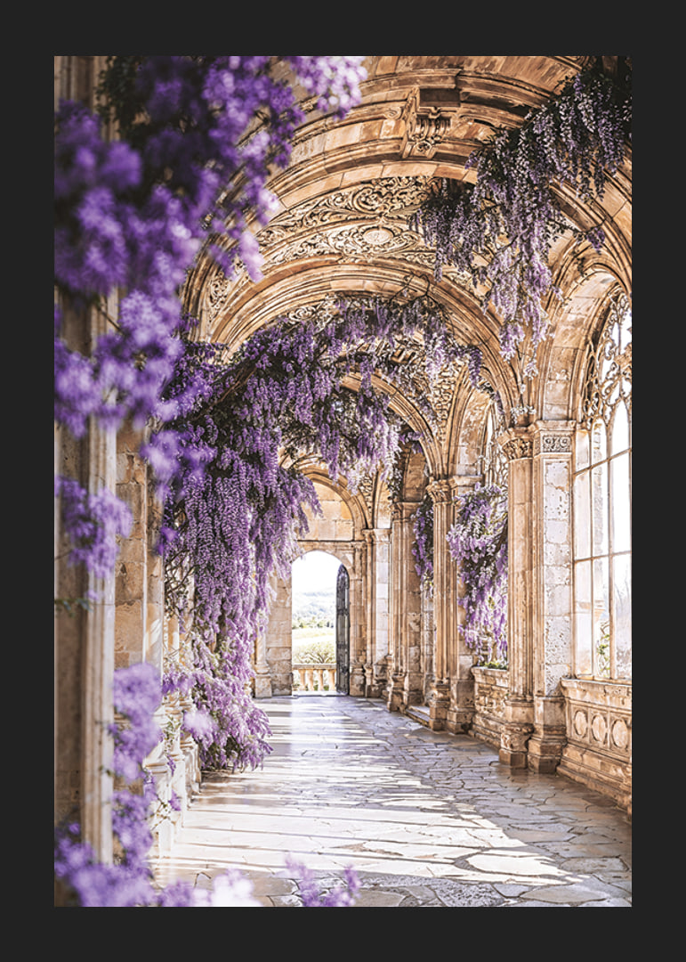 Poster com corredor coberto de flores roxas-12