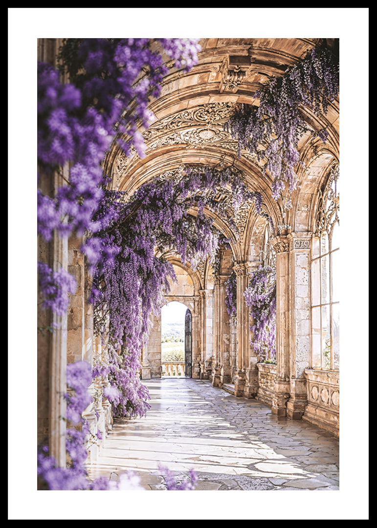 Poster com corredor coberto de flores roxas-12