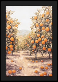 A sunny poster depicting a lush orange grove, filled with ripe fruit -4