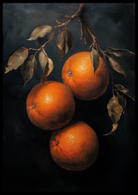 A poster with golden oranges against a dark background-6
