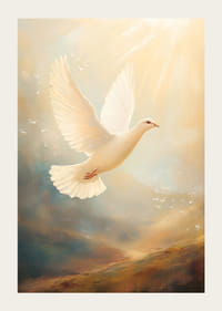 En poster med en vit duva som svävar mot himlen i ett gyllene ljus-3