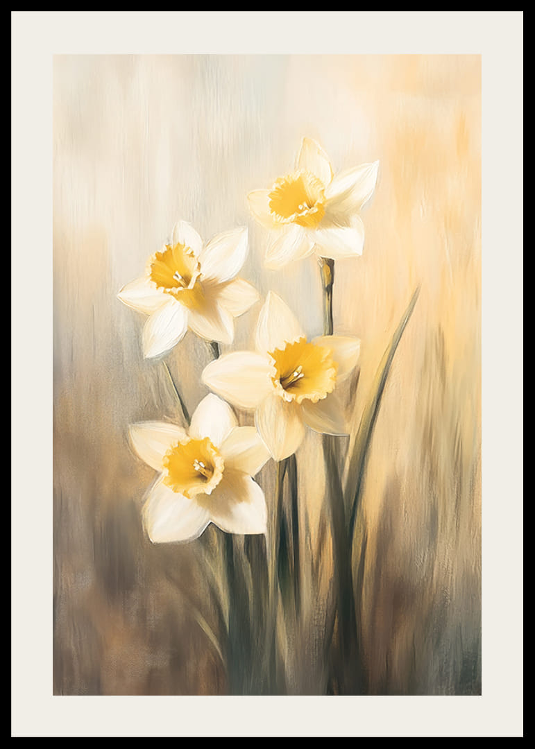 Ein Poster mit strahlenden Narzissen in Goldtönen, die die Schönheit und Hoffnung des Frühlings vermitteln-12
