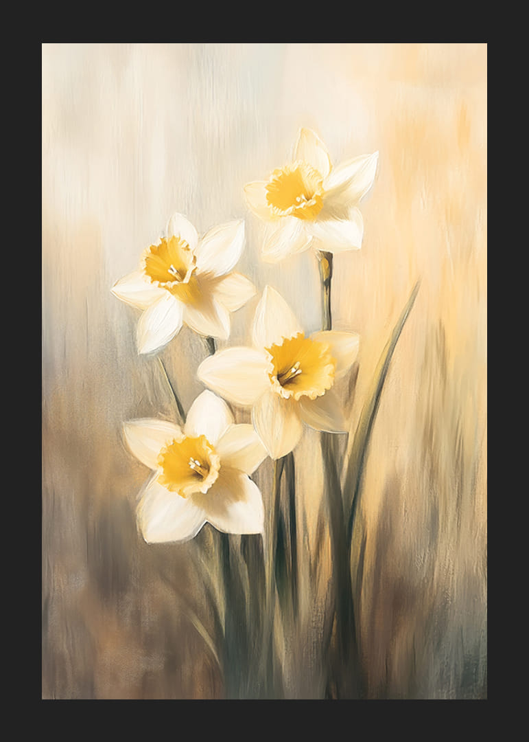 Ein Poster mit strahlenden Narzissen in Goldtönen, die die Schönheit und Hoffnung des Frühlings vermitteln-12