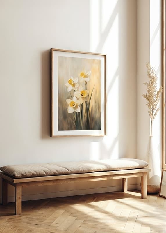 Une affiche avec des jonquilles rayonnantes aux tons dorés qui transmettent la beauté et l'espoir du printemps-12