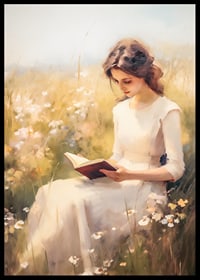 A poster depicting a woman reading in a blooming summer meadow-6