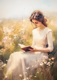 A poster depicting a woman reading in a blooming summer meadow-7