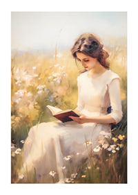 A poster depicting a woman reading in a blooming summer meadow-1