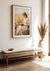 A poster depicting a woman reading in a blooming summer meadow-8