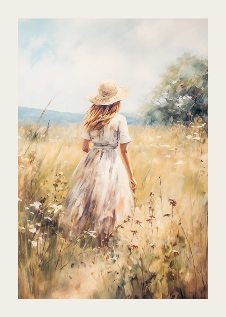 En poster som skildrar en kvinna i en solig sommaräng-12
