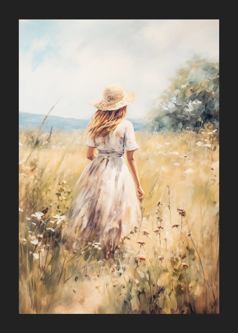 En poster som skildrar en kvinna i en solig sommaräng-12