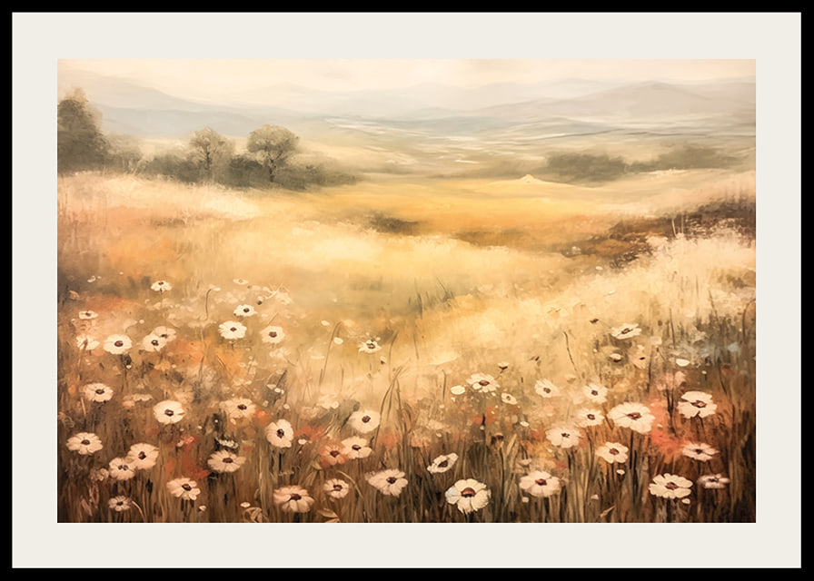 A poster depicting a sunlit summer meadow with flowers-12